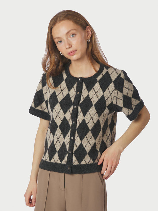 Neo Noir Allestar Check Knit Cardigan