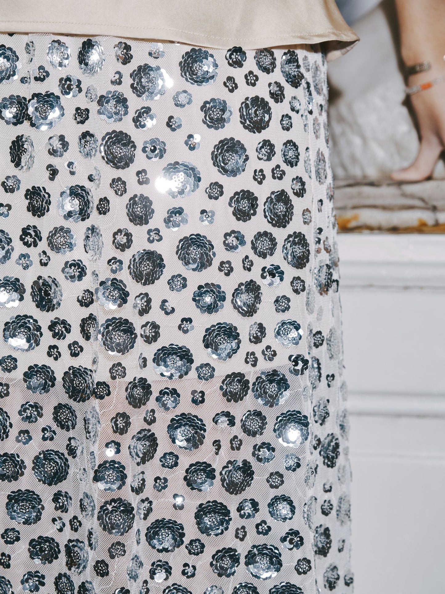 Neo Noir Gilla Flower Sequin Skirt