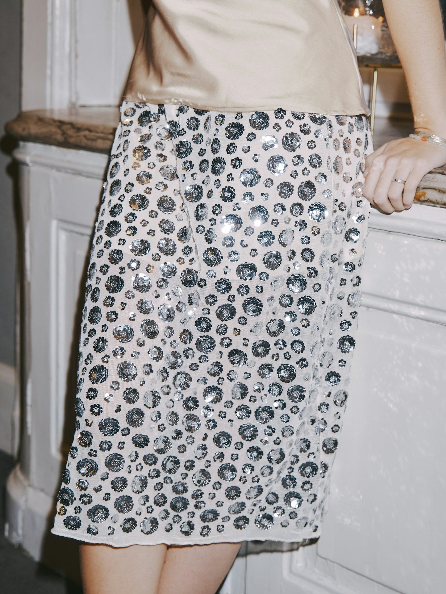 Neo Noir Gilla Flower Sequin Skirt