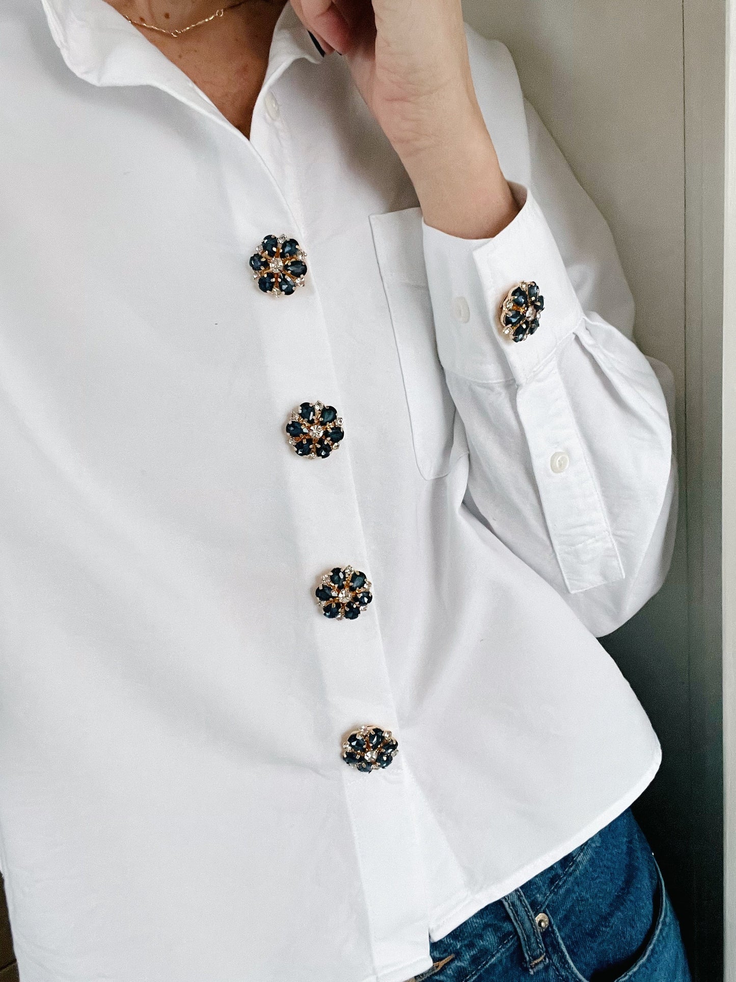 Isabelle Navy Flower Button Charm