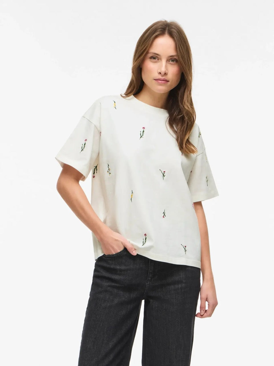 Vila Vimonie Floral Embroidery O-Neck