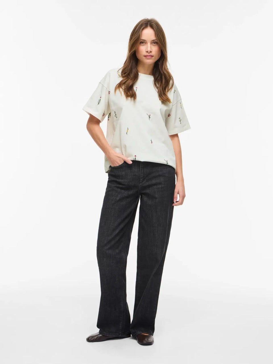 Vila Vimonie Floral Embroidery O-Neck