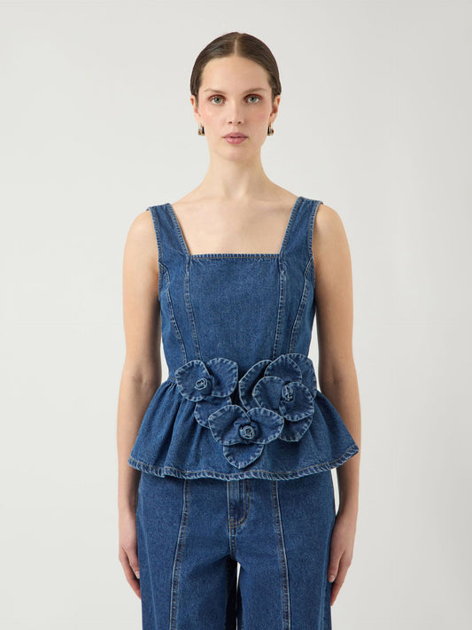 YAS Elsie Peplum Denim Top